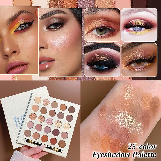 Makeup Kit for Women - Full Kit for Beginners Teens Girls, Includes 25 Colors Matte & Shimmer Eyeshadow Palettes, Blush Palette, Lip Gloss Set