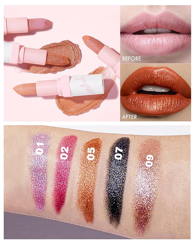 Glitter Lipstick for Women, Shimmer Sparkly Lipstick Long Lasting Waterproof, Diamond Shiny Metallic Matte Lipstick,Non-sticky, Impact Color, Bold Glimmer Glow Lip Gloss, Stage Party Makeup (02#Berry)