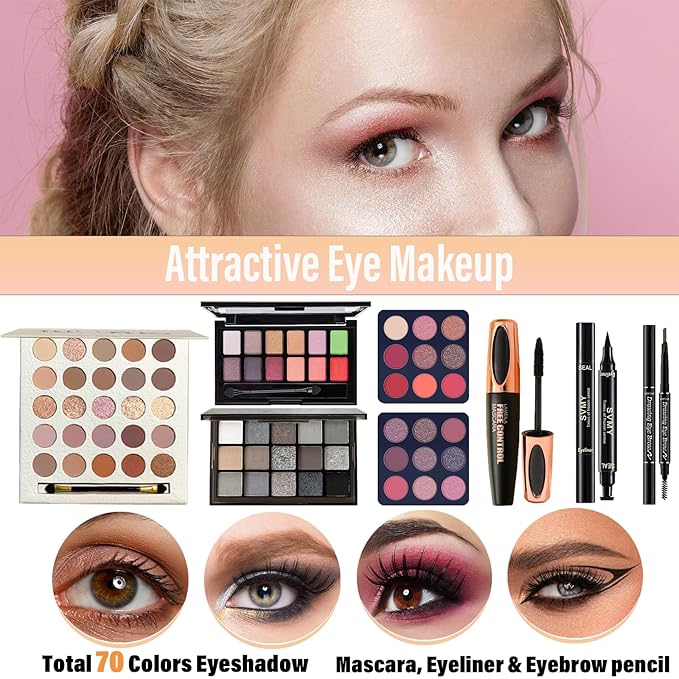 Makeup Set for Women, Travel Makeup Set for Teens & Adults, Makeup Kit for Beginners & Professionals, Makeup Gift Set for Girls, Eyeshadow Palette, Lip Gloss, Make up Set, Face & Eye Make up