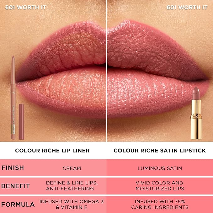 L'Oreal Paris Colour Riche Lip Liner Pencil, Creamy Lip Liner with Omega 3 and Vitamin E, 721 Forever Rose (Deep Berry Rose)
