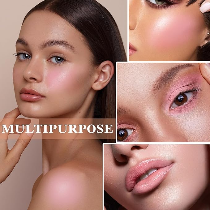 Cream Blush Stick with Brush and Makeup Sponge,Waterproof Multi Cream Makeup Stick,Lightweight,Long-lasting,2 in 1 Multi Blush for Cheeks & Lip Tint & Eyeshadow E