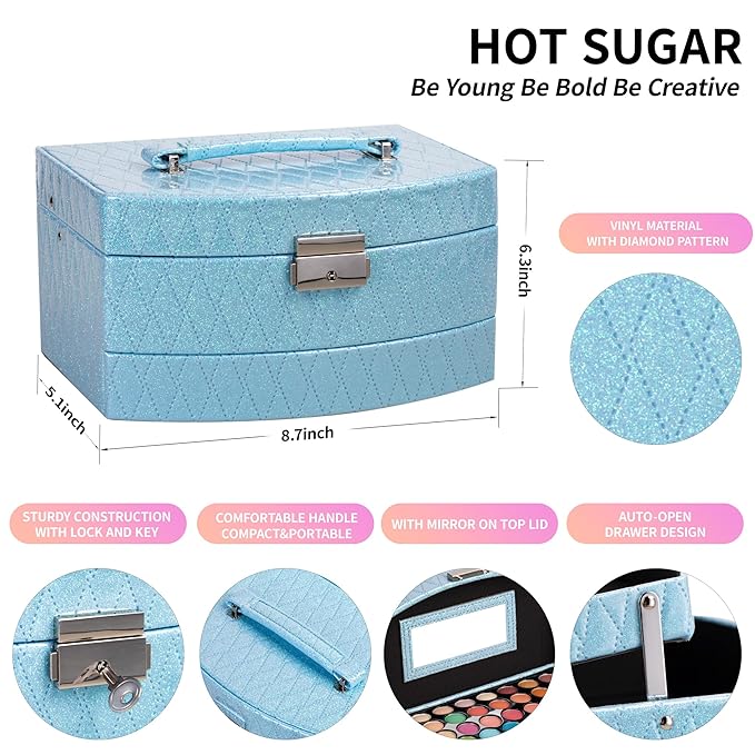 Hot Sugar Girls All-in-One Makeup Kit for Teens 10-16 Years | Beginner Cosmetic Set with Real Makeup Tools & Cosmetics | Birthday Christmas Gift for Girls (Blue)