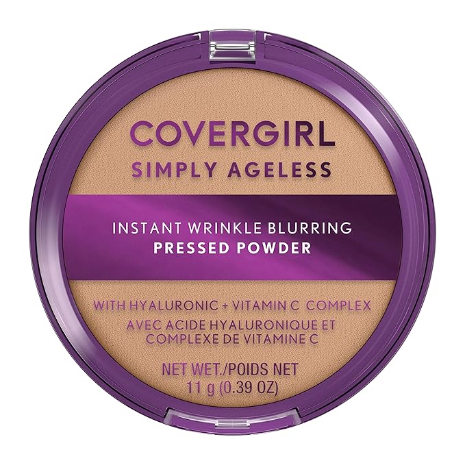 COVERGIRL & Olay Simply Ageless Instant Wrinkle-Defying Foundation, Creamy Natural 0.44 Fl Oz (Pack of 1) & Simply Ageless Instant Wrinkle Blurring Pressed Powder, Buff Beige, 0.39 Oz.