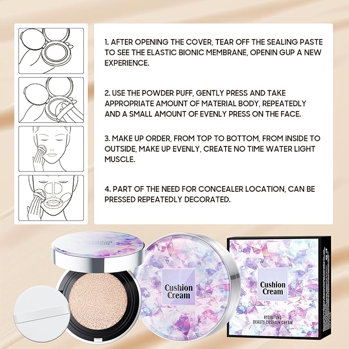 Air Cushion CC Cream Foundation, Moisturize BB Cream Makeup Primer Create Flawless & Natural Face Makeup, All-Day Hold, All Skin Types (Natural)