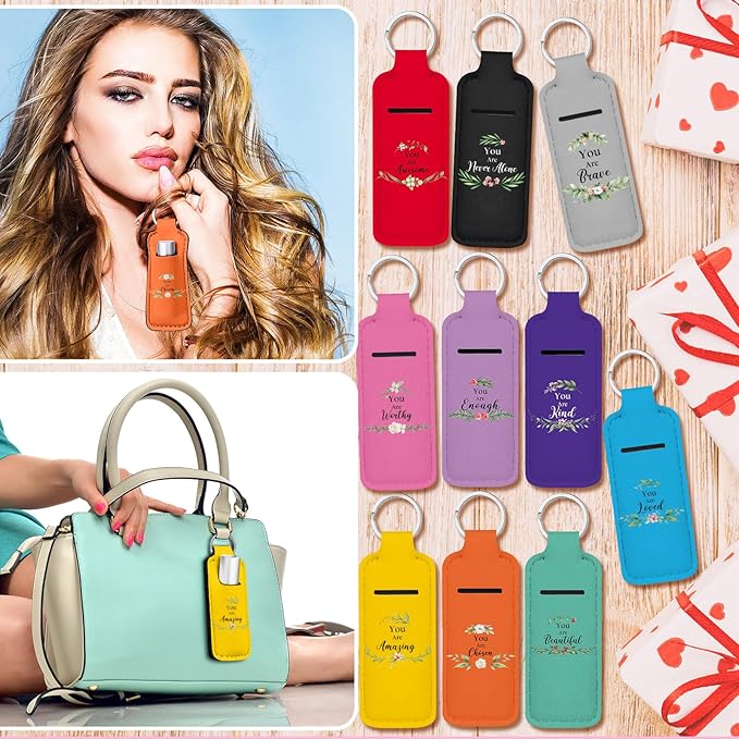 Ctosree 40 Pcs Inspirational Theme Lipstick Holder Lip Balm Holder with Portable Clip on Lip Gloss Sleeve Pouch Pocket for Employee Nurse Mother Teachers(Multicolor)