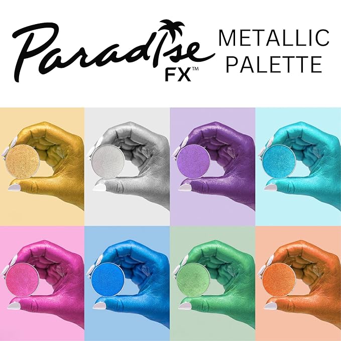 Mehron Makeup Paradise Makeup AQ 8 Color Metallic Palette | Magnetic Refillable Face & Body Paint Palette | Professional Water Activated Paint for Costumes, SFX, Halloween, & Cosplay