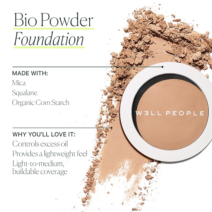 Well People Bio Powder Foundation, Lightweight & Hydrating Foundation For Perfecting & Smoothing Skin, Semi-Matte Finish, Vegan & Cruelty-free, 1C