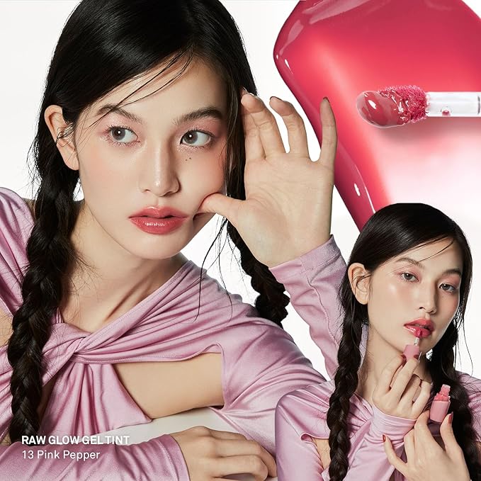 HINCE 2PCS Glossy & Dewy Lip Stain, Pink Pepper & Bite Raw Glow Gel Tint, Non-Sticky & Hydrating, Long-Wearing Vegan Lip Tint, 0.13 fl.oz. (PINK PEPPER, BITE)