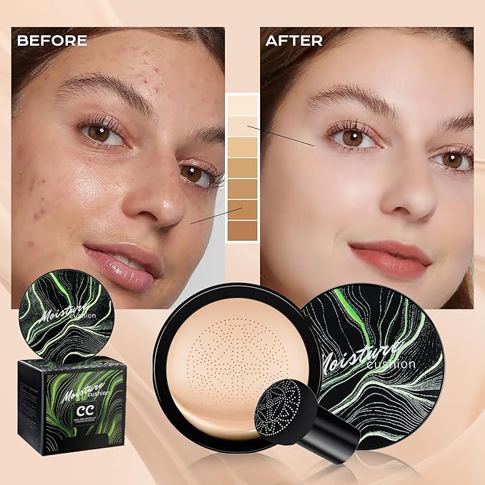 Air Cushion CC Cream Mushroom Head Foundation - Moisturizing BB Cream Makeup Long Lasting Matte Conceale, Oil Control Waterproof Makeup Base Primer (Nude, 1 PCS)