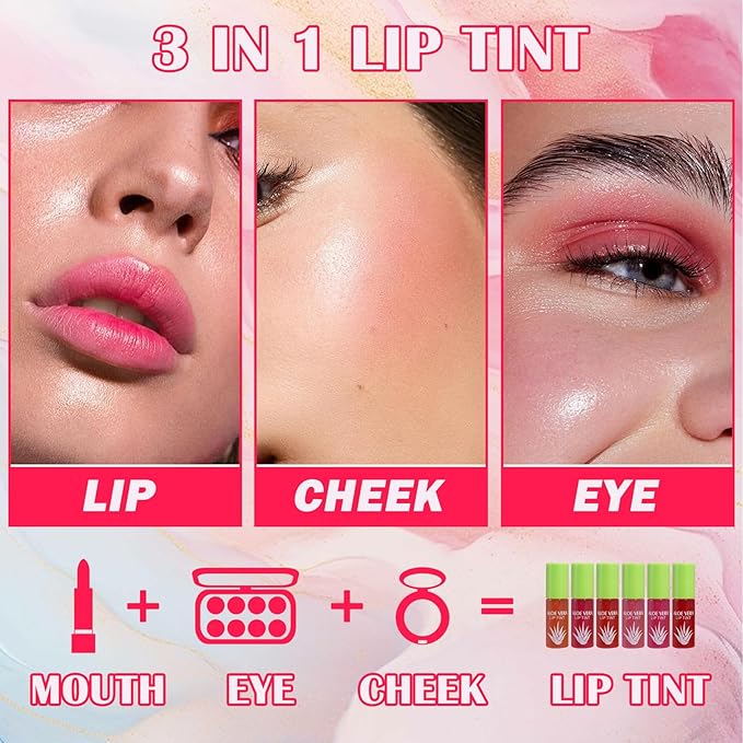 6 Colors Lip Tint Stain Set,Mini Liquid Lipstick Moisturizing Long Lasting Plumping High Pigmented Lip Gloss Set,Lightweight Non-Stick Cup Matte Lipstick for Waterproof Cheek and Lip Tint Makeup C