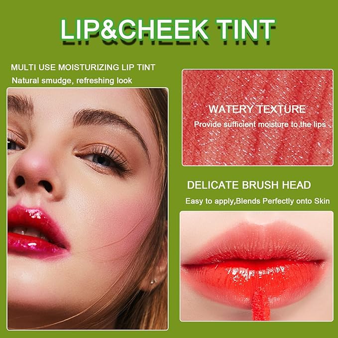 6 Colors Lip Tint Stain Set,Korean Velvet Water Lip Tint,Natural Lip and Cheek Tint, Long lasting Non-Stick Cup Waterproof