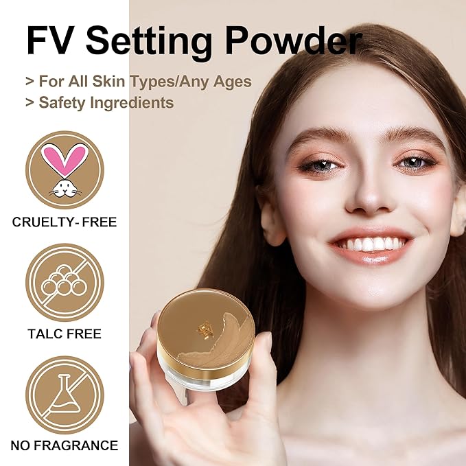 FV Matte Translucent Setting Powder, Lightweight & Blurring Pores, Long Lasting Loose Powder with Shimmer Finish, Oil-control and Talc-free, For All Skin Tones, 03 Shimmer Sheer
