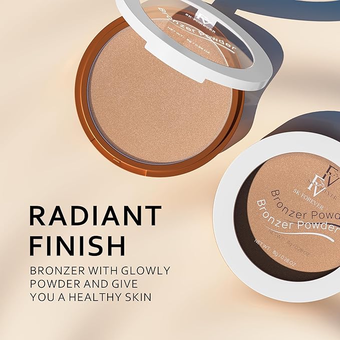 FV Bronzer Powder Long Lasting, Waterproof & Buildable Silky Bronzing Powder, Sunkissed Glow Makeup Finish, Talc-Free Bronzers for Women, Deep Bronzer, 0.28oz