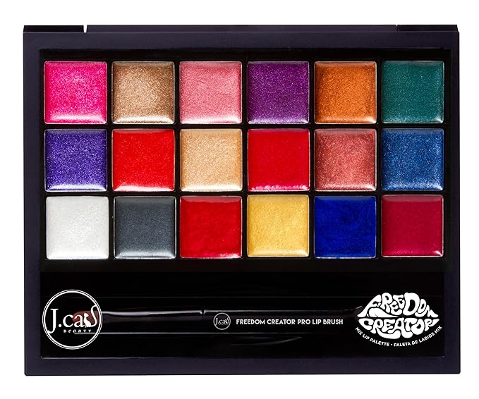 J.CAT BEAUTY Freedom Creator Lip Palette with 18 Versatile Shades for Personalized Lip Colours, Glittery Pigmented Shades for Soft and Bold Looks, Freedom Sparkle