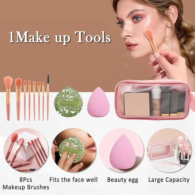 All in One Makeup Set Kit for Women Full Kit,Makeup Gift Kit with Everything,Mascara Eyebrow Eyeliner Eyeshadow Foundation Lipstick Blush Highlighter,Women's Day Makeup Gift for Women Girl-Set A