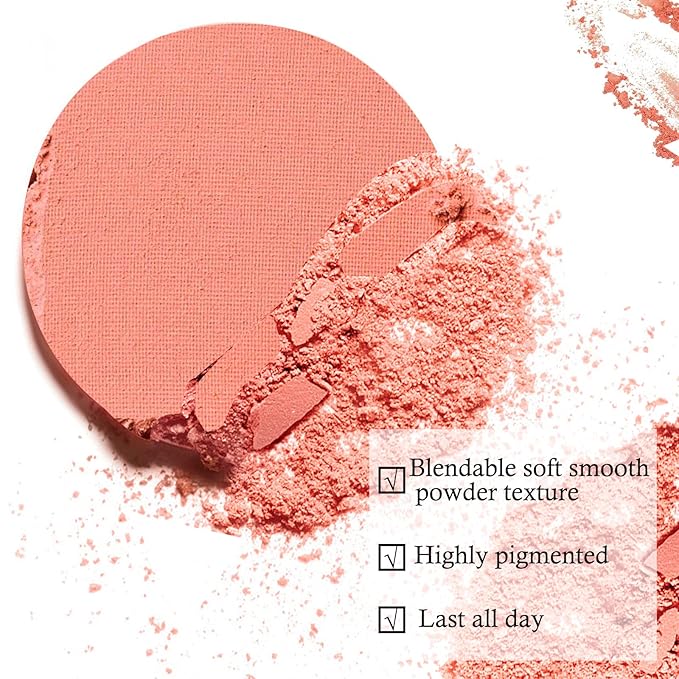Boobeen Single Color Blush Face Blush Palette Matte Baked Makeup Blush Powder High Pigment Pressed Blush, Long-lasting Colorful, Blends Easily, Lightweight