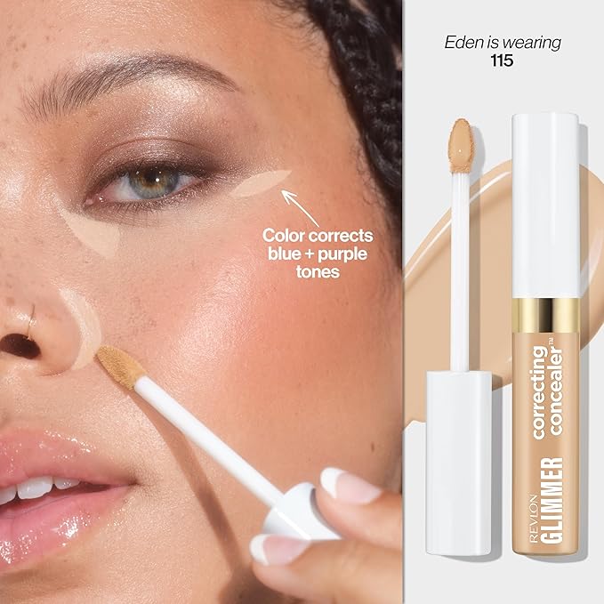 Revlon Glimmer Correcting Concealer, Liquid Under Eye Makeup, Made with Caffeine, Vitamin C, & Stevioside, 115, 0.3 fl oz