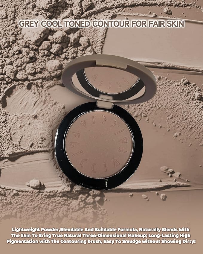Cool Toned Contour Palette, Matte Face Contour Shading Bronzer Pressed Powder Palette for Natural Sculpting,Smooth & Easy to Blend & Long Lasting Multiuse Contouring Light Skin Tone Makeup with Brush