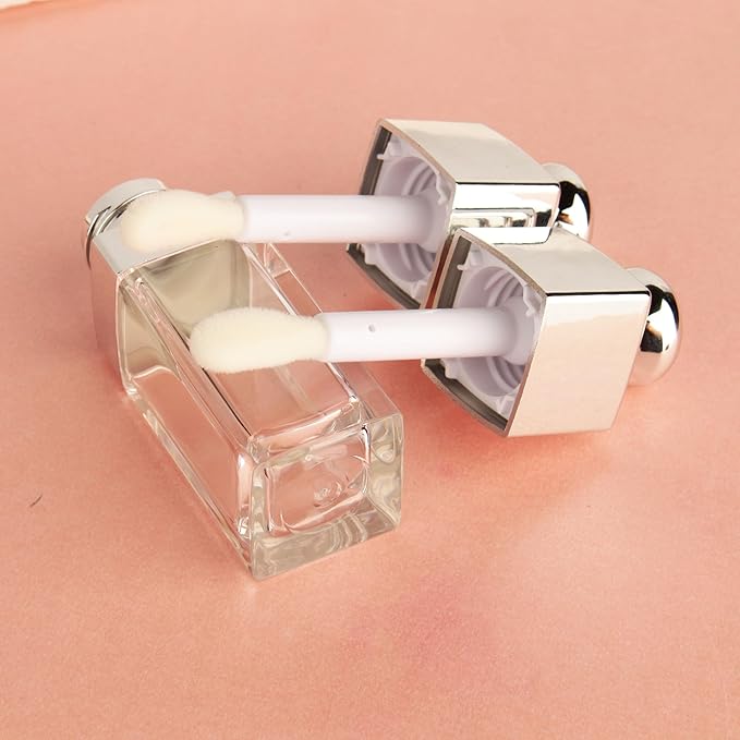 COSIDEA 18PCS Empty 8ML Square clear Lip Gloss Tube Silver big doe foot wand lipgloss tubes for Lip oil tint bottles container