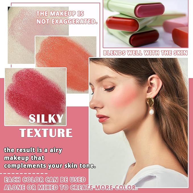 Blush Cream for Cheeks,Face Matte Contour Blush Makeup,Buildable Shimmer Facial Cheek Blusher Shades,Blendable Cosmetic Makeup Blush 02