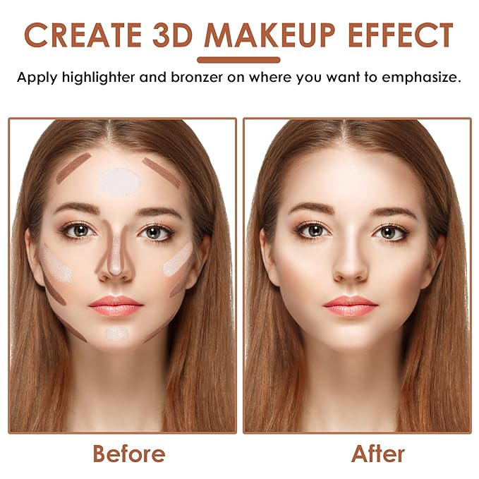 POPMISOLER 2 pcs Makeup Highlighter Stick & Cream Contour Stick, Natural Face Bronzer Stick Cool Toned Contour Kit for Beginners Waterproof Shimmer Highlight Stick, Brightening Foundation Stick