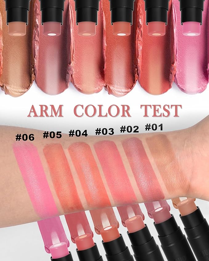 Cream Blush Stick for Cheeks-2Pcs Multi-Use Sandwich Makeup Blush Stick for Eyes Lips Face,Longlasting Tinted Matte Blush, Glow Blendable Blusher with Brush,Women's Day Gift for Women-01+06