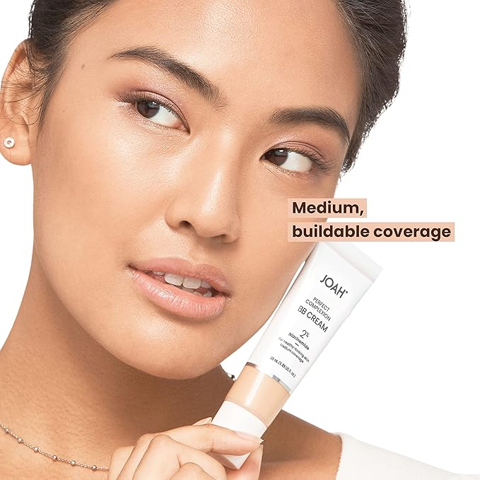 JOAH Beauty Perfect Complexion BB Cream with Hyaluronic Acid and Niaciminade,Korean Makeup with Medium Buildable Coverage,Evens Skin Tone Lightweight Semi Matte Finish Medium with Neutral Undertones
