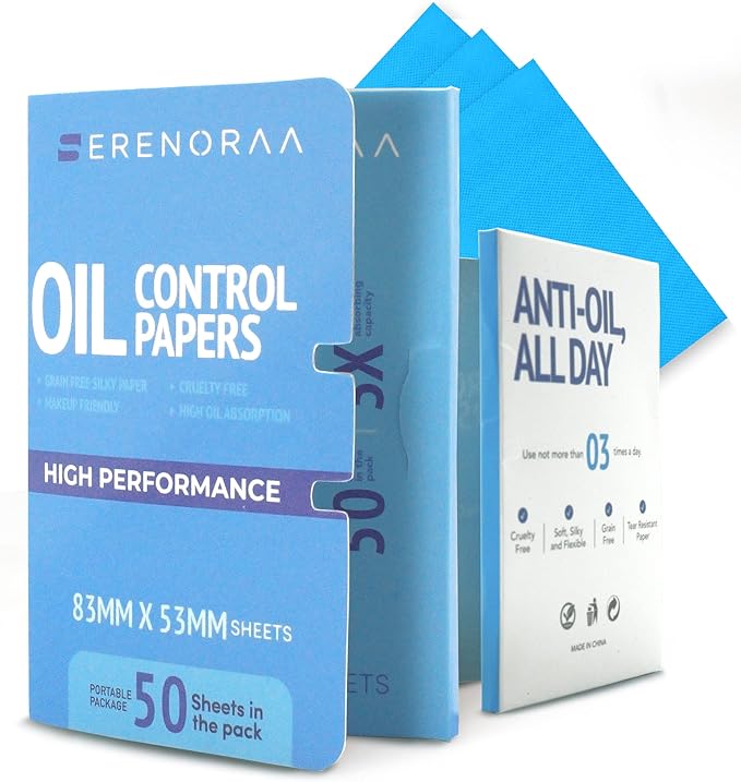 Blue Oil Wipes - Portable Face Blotting Sheets - Japanese High Performance Technology - Grain Free Softer Oil Pads - 50 Sheets