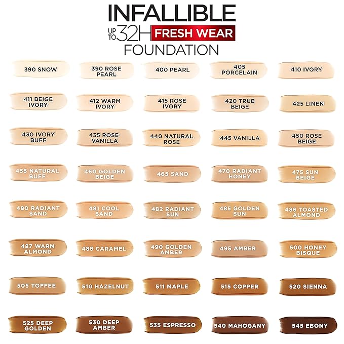 L'Oreal Paris Makeup Infallible Up to 32 Hour Fresh Wear Lightweight Foundation, 485 Golden Sun, 1 Fl Oz, Packaging May Vary
