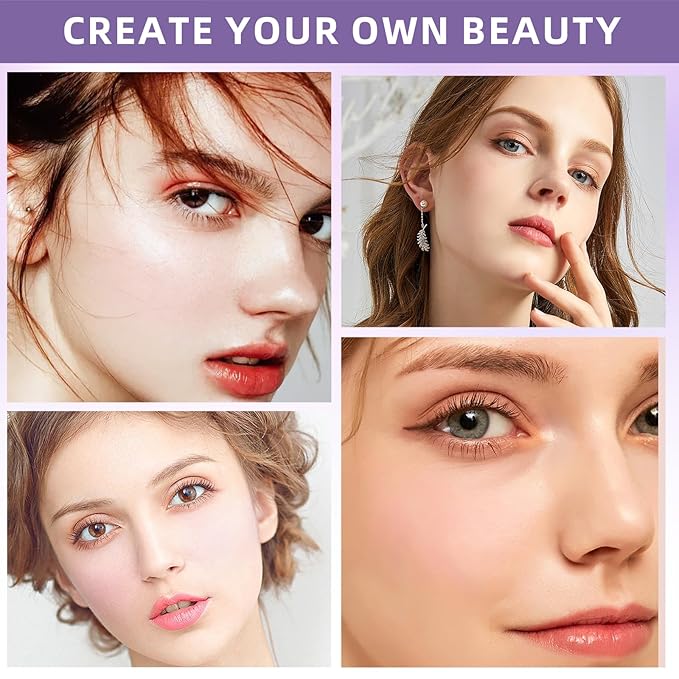 4 in 1 Blush Palette, 4 Colors Matte Face Powder Blush for Cheek, Soft Pink, Peach, Lavender, Purple Face Blusher Rouge Long Lasting High Pigment Lightweight Rouge Highlighter Korean Makeup