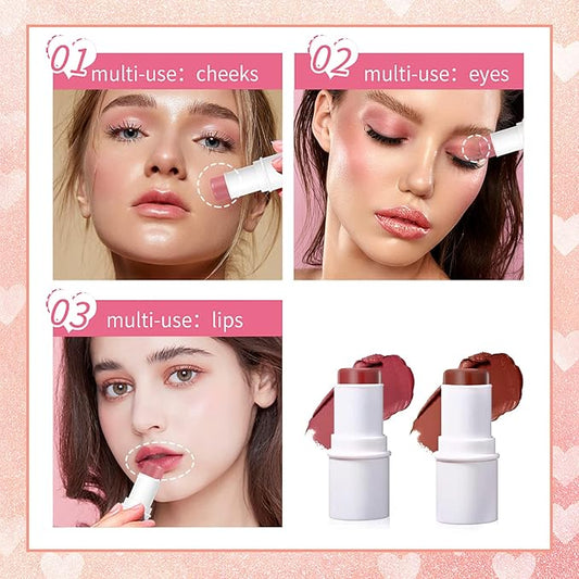 Matte Cream Blush Stick for Cheeks, Eyes & Lips - Waterproof, Long Lasting (07 Rose)