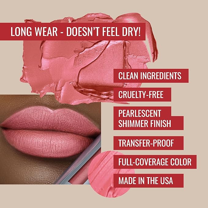 Runway Rogue ‘Starlet’ Bright Coral-Pink Pearl Glam Shimmer Long Wear Liquid Lipstick Bundle with ‘Open Call’ Matte Muted-Raspberry Designer Liner Lip Liner