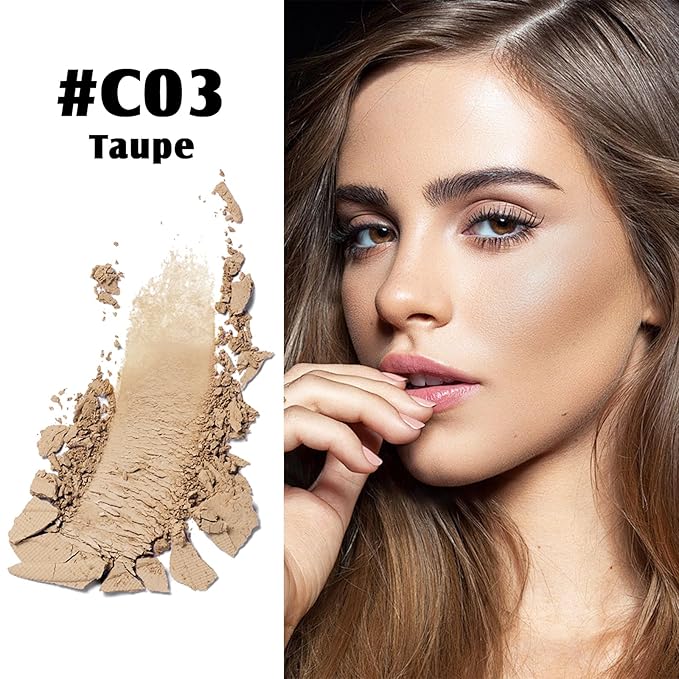 Cream Contour Powder Palette Kit with Brush & Mirror, Matte Bronzer Cool Toned Contour Powder Palette for Face Sculpting Makeup (#C03 Taupe)