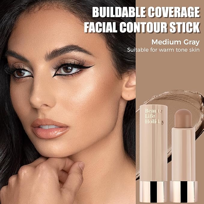2PCS Contour Sticks, Natural Buildable Coverage Cream Contour Bronzer Stick,【Portable Travel Size】【Waterproof & Lightweight】【Long Lasting】Smooth Gliding Face Shaping Makeup, Cold Gray + Medium Gray