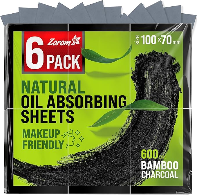 Natural Oil Blotting Sheets for Face with Bamboo Charcoal - 6pk/600 Makeup Friendly Oil Absorbing Sheets for Face - Blotting Papers for Oily Skin