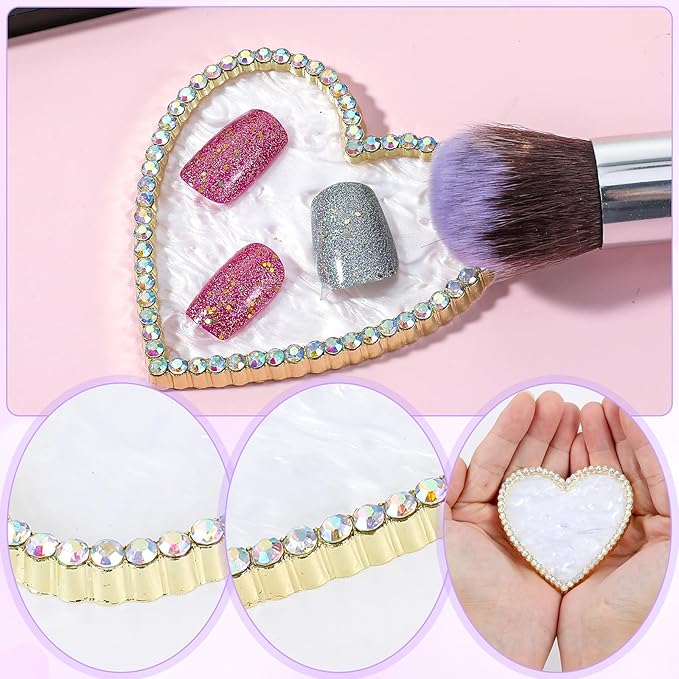 Resin Nail Art Palette Nail Painting Mixed Color Palette Gold Edge Nail Holder Display Board Heart Rhinestone DIY Makeup Pallet Polish Gel Color Mixing Tray Cosmetic Mixing Tools Valentine's Day