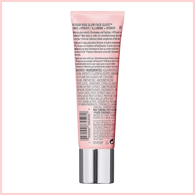 Revlon PhotoReady Face Gloss Rose Glow Primer, Makeup for All Skin Types, Hydrates, Illuminates & Moisturizes, Infused with Glycerin & Olive Oil Extract, 80% Water, 1 Fl Oz