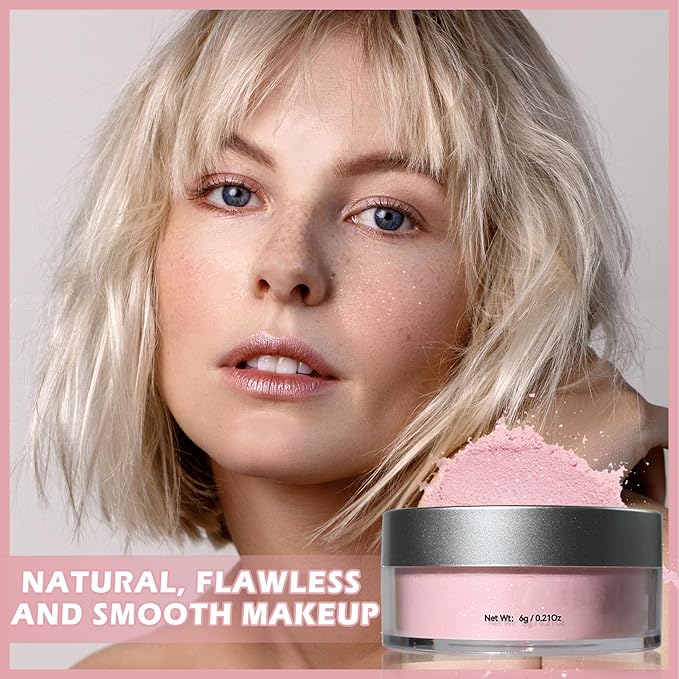 Pink Translucent Setting Powder Shimmer Glitter Loose Setting Powder Oil Control Matte Finishing Setting Face Powder Makeup for All Skin Tones
