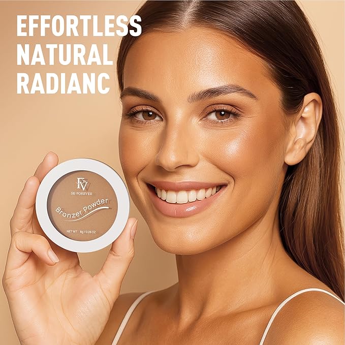 FV Bronzer Powder, Long Lasting Talc-Free Smooth Bronzing Powder, Buildable with Natural Glow Matte Finish, Contour Cheeks, Waterproof Bronzers for Medium Skin Tones (Deep Bronzer, 0.28 oz)