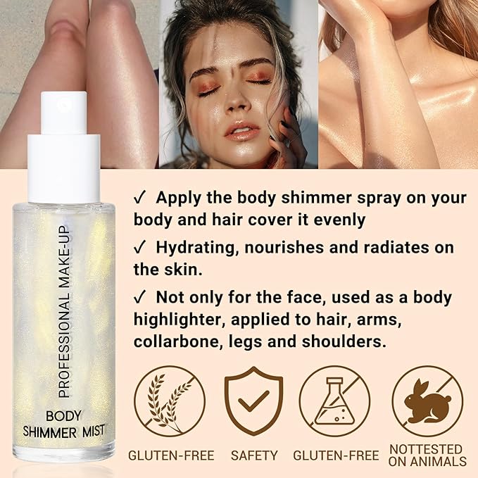 Face Liquid Highlighter Shimmer Body Spray for Hair and Skin, Luminizer Glow Spray for Face, Moisturizing Bronze Shimmer Illuminator (Y, Standard)