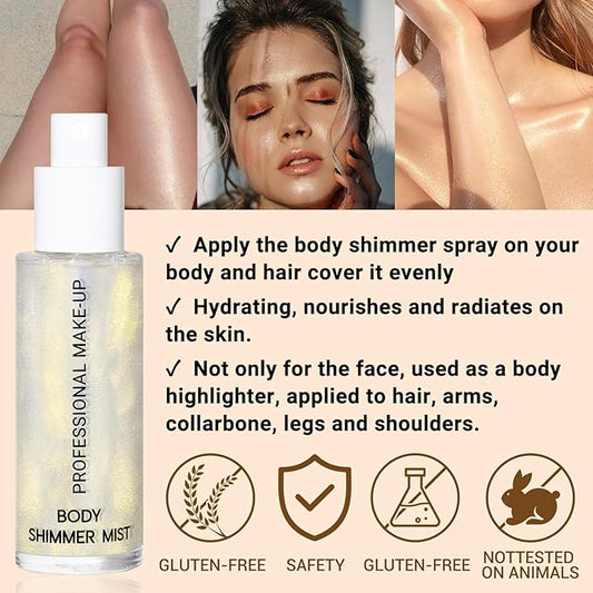 Face Liquid Highlighter Shimmer Body Spray for Hair and Skin, Luminizer Glow Spray for Face, Moisturizing Bronze Shimmer Illuminator (Y, Standard)