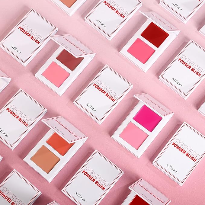 Blush for Cheeks, Highly Pigmented Soft Matte Cream Blusher Palette, Two Tone Blendable Creme & Powder Mineral Blush, Smooth Long Wear Moisturizing Rosy Glow Blushes Natural Looking, Vegan (TIPSY 01#)