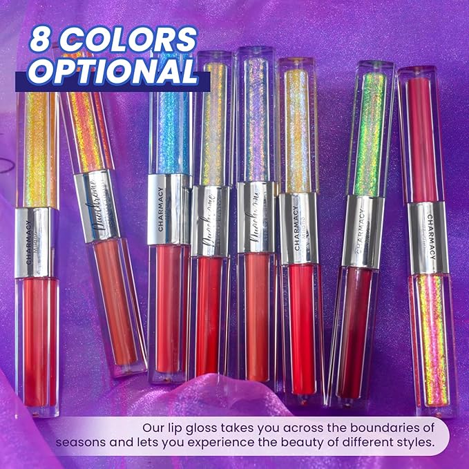 CHARMACY Multichrome Double Head Non-Stick Lip Gloss, Metallic Colourful Lip Glaze, Anti-transfer, Long Lasting Waterproof Liquid Lipstick Makeup (#06)