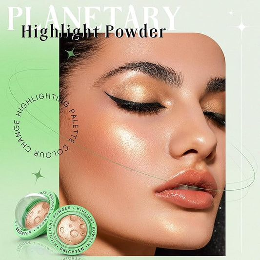 Face Highlighter Palette, Lunar Glow Highlighter Powder Makeup, Chameleon Glitter Shimmer Body Cheek Eye Highlighter, Multichrome Sparkle Holographic Color Shifting Silky Creamy Illuminator#03