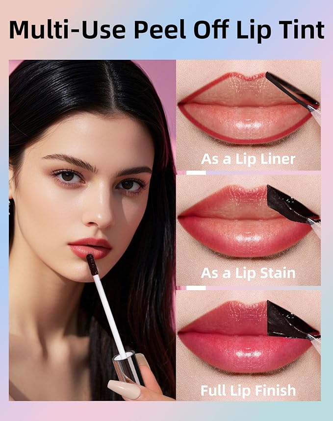 KIMUSE Cream Contour Stick Duo + Lip Stain Peel Off Makeup Sticks High Pigmented, Long Lasting, Vegan Face Make Up Sticks