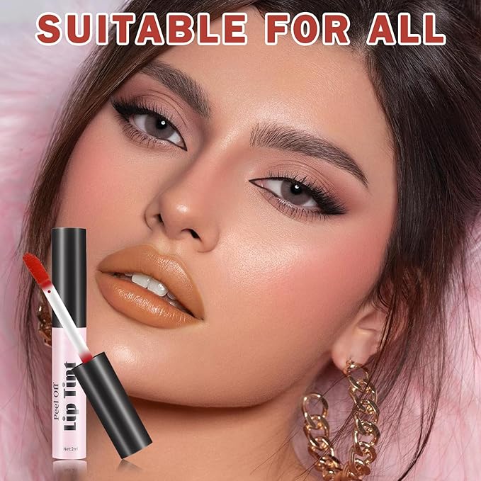 Lip Stain Tint Peel Off Lip Tint Stain,Peel Off Tattoo Tinted Lip Stain Long Lasting Waterproof Matte Liquid Lipstick Lip Gloss Makeup Gift - 01