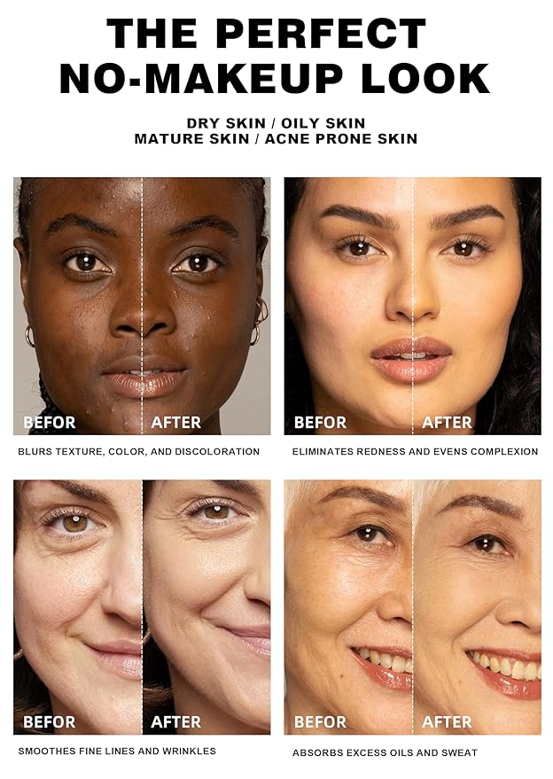 Poreless Face Blurring Primer & Oil Control Setting Powder Longwear 3D Blurring Balm, Waterproof Lightweight Flawless Skin Poreless Primer, Oil-Controlling Face Powder Soft Focus Effect