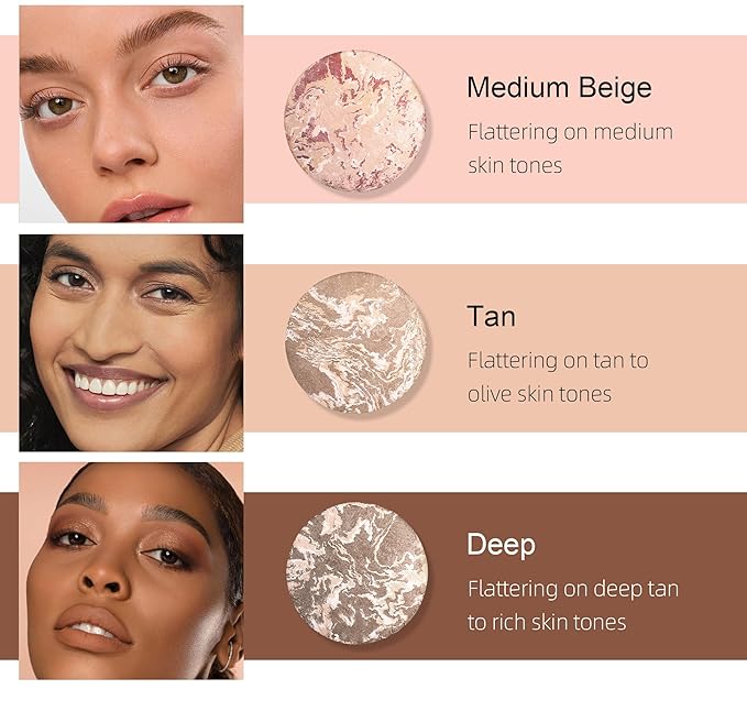 Marble Baked Makeup Setting Powder, Luminous Finish Waterproof Sweatproof Conceal Foundation, 24 H No-Transfer No Smudge Oil-Control Pressed Powder Makeup Base (#01 PORCELAIN, 0.53 OZ)