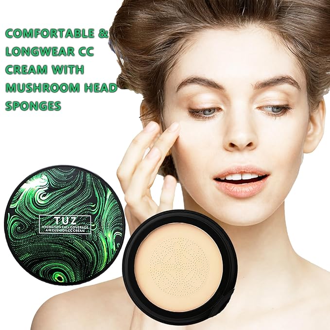 2024 New Mushroom Head Air Cushion CC cream,Air Cushion beauty Waterproof BB Cream Foundation,Face Makeup Base Full Coverage Long Lasting Matte Concealer CC Cream(Natural)