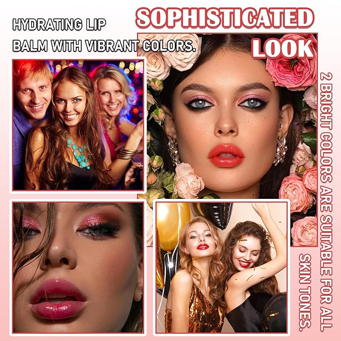2 Colors Lip Tint Stain Set,Lip Stain Long Lasting Waterproof Mini Liquid Lipstick for Lip & Cheek & Eye,Moisturizing Non-sticky Lip Tint Gloss Makeup